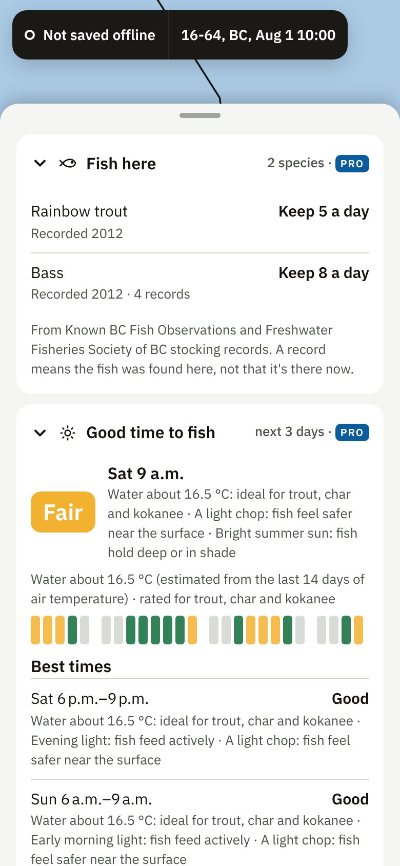 Fish here and Good time to fish for Skaha Lake: the fish recorded and stocked in the lake, what you can keep of each, and the best hours in the next three days.